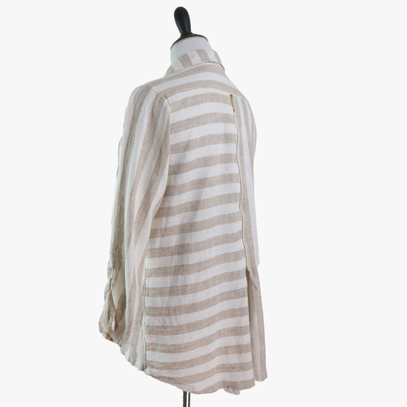 Soft Surroundings Size L Camina Linen Blend Tunic Stripe Cream Brown - Picture 4 of 11